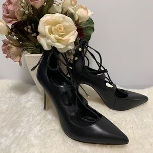 Saks Fifth Avenue Black Lace Up Stilettos
